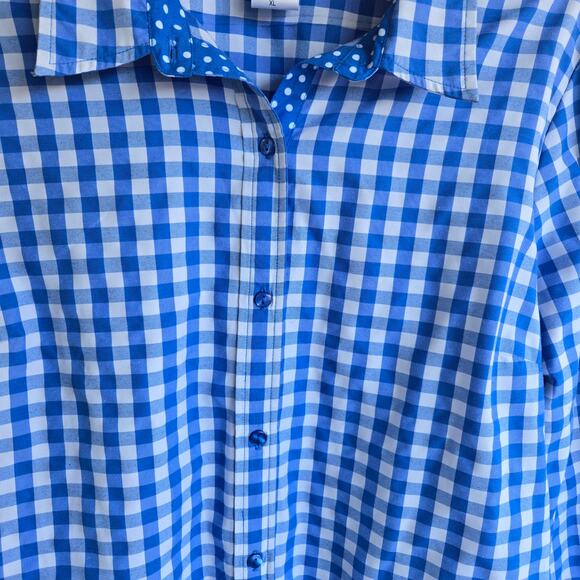 Blair Women's Button Up Blouse Sz 1X  Blue Gingham Check Classic Retro Casual - Picture 2 of 10